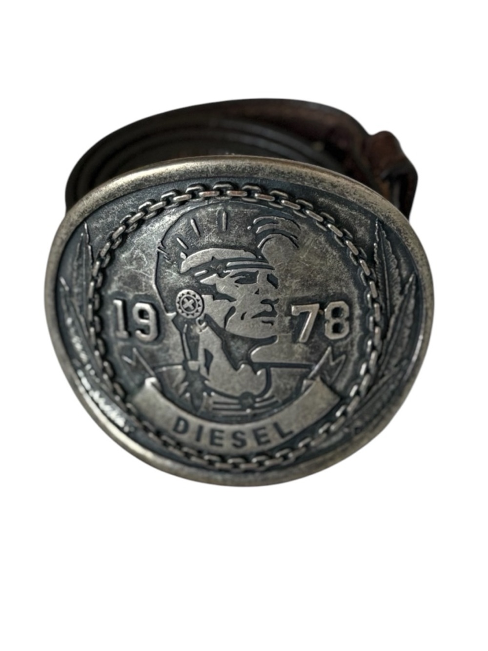 Diesel Vintage Y2K Leather Belt Oversized Metal Buckle 1978 Logo